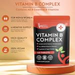 Vitamin B Complex 120 Vegan Tablets – Full Spectrum of B1, B2, B3, B5, B6, B12, Biotin & Folic Acid – Energy, Tiredness & Fatigue Support – UK Made Supplement GMP Certified