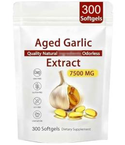 Aged Garlic Extract 7500mg Odorless - 300 Softgels,2026 New Organics Aged Garlic Capsules,24 Month Natural Black Garlic Extract,for Men and Women