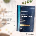Magnesium 600mg of Elemental | High Strength Magnesium Oxide Tablets | Muscle, Bone & Energy Support | 90 Vegan Tablets | by Horbaach