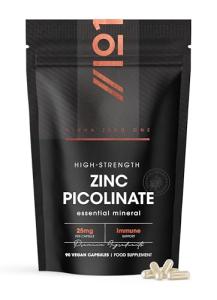 Zinc Picolinate 25mg – 90 Vegan Capsules (3 Months Supply) – 250% Daily NRV - Elemental Zinc Picolinate – Resealable and Recyclable Pouch by Alpha01