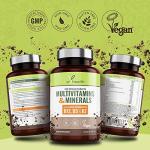 Vegan Multivitamins & Minerals with Vitamin B12, D3 & K2, Zinc and Iron, 180 Vegan Society Registered Tablets for Men and Woman, 6 Month Supply - Made in The UK by YrHealth