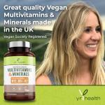 Vegan Multivitamins & Minerals with Vitamin B12, D3 & K2, Zinc and Iron, 180 Vegan Society Registered Tablets for Men and Woman, 6 Month Supply - Made in The UK by YrHealth