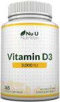 Vitamin D 3000IU - 365 Softgel Capsules - 1 Year Supply - Triple Strength Vitamin D3 Supplement - High Absorption Cholecalciferol - Made in the UK - Nu U Nutrition