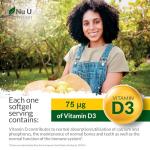 Vitamin D 3000IU - 365 Softgel Capsules - 1 Year Supply - Triple Strength Vitamin D3 Supplement - High Absorption Cholecalciferol - Made in the UK - Nu U Nutrition