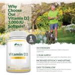 Vitamin D 3000IU - 365 Softgel Capsules - 1 Year Supply - Triple Strength Vitamin D3 Supplement - High Absorption Cholecalciferol - Made in the UK - Nu U Nutrition