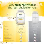 Vitamin D 3000IU - 365 Softgel Capsules - 1 Year Supply - Triple Strength Vitamin D3 Supplement - High Absorption Cholecalciferol - Made in the UK - Nu U Nutrition