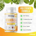 Vitamin C 1000mg per Serving | 360 Vegan Tablets - 6 Month Supply | Vitamin C with Rosehip and Bioflavonoids | High Strength Immune System and Energy Supplement | Made in The UK by Shivay Herbals