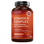 Nutravita Vitamin B Complex High Strength with Vitamin D + Vitamin C 500 Tablets for +1 Year of Supply, Energy-Yielding Metabolism - Reduction of Tiredness & Fatigue (EFSA) Made in the UK