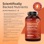 Nutravita Vitamin B Complex High Strength with Vitamin D + Vitamin C 500 Tablets for +1 Year of Supply, Energy-Yielding Metabolism - Reduction of Tiredness & Fatigue (EFSA) Made in the UK