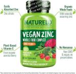 NATURELO Vegan Zinc Immune Support Capsules - Whole Food Complex with Vitamin C for Healthy Skin, Hair, and Nails - 120 Capsules