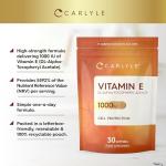 Vitamin E 1000iu | 30 Softgels (1 Month Supply) | DL-Alpha Tocopheryl | Protection of Cells from Oxidative Stress | High Strength Supplement for Adults | By Carlyle