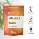 Vitamin E 1000iu | 30 Softgels (1 Month Supply) | DL-Alpha Tocopheryl | Protection of Cells from Oxidative Stress | High Strength Supplement for Adults | By Carlyle