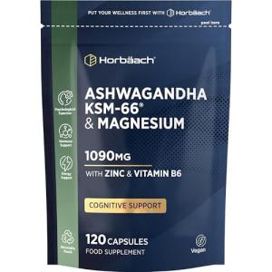 Ashwagandha KSM-66 Complex Enhanced with Magnesium, Zinc & Vitamin B6 | High Strength Ashwagandha Root Supplement | 120 Vegan Capsules (Not Tablets) | by Horbaach