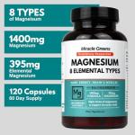 8 in 1 Magnesium Complex – Bisglycinate, Malate, Taurate, Gluconate, Lactate, Carbonate, Aspartate, and Oxide – 1400mg Formula Providing 395mg of Elemental Magnesium – 120 Capsules - Made in The UK