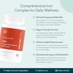 Bettervits Iron Tablets High Strength | Iron Supplements for Women and Men - Ferrous Bisglycinate Formulation | Active Vitamins C, B6, B9, B12, Zinc, Copper | Energy and Vitality - 60 Capsules