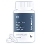 Bettervits Zinc Supplements for Men & Women | High Absorption Zinc Picolinate, Glycinate and Citrate 30mg | Immune and Skin Support - High Strength | 60 Capsules