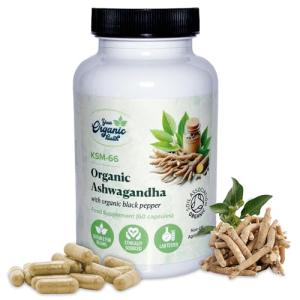Your Organic Health - Organic Ashwagandha KSM-66-6000mg High Strength Potent 12:1 Extract - 60 Capsules: 2-Month Supply - with Black Pepper - Stress Relief Supplement - Soil Association Certified