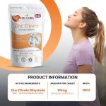 Red Label Health Zinc Citrate High Strength 50mg Easy-to-Swallow 30 Vegan Tablets 1 Month Supply High Absorption Supplements for Men & Women Immune System, Fertility, Bones, Vision, Skin, and Nail