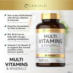 Multivitamin Tablets for Women and Men | 365 Count | 28 Essential Nutrients Including Vitamins C, D, B6, B12, Calcium, Zinc and Iron | A-Z Vitamins & Minerals | Vegan Supplement | by Carlyle