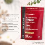Iron Tablets High Strength 28mg | 500 Tablets (8+ Months Supply) | Highly Bioavailable | Elemental Iron From 163mg Ferrous Bisglycinate | Vegan | Supplement for Men & Women | By Horbaach