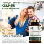 Organic High Concentration Full Spectrum KSM-66 ASHWAGANDHA with 5% Withanolides and Black Pepper, Made in Britain by Royal Oak Health, 60 Capsules
