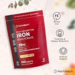 Iron Tablets High Strength 28mg | 500 Tablets (8+ Months Supply) | Highly Bioavailable | Elemental Iron From 163mg Ferrous Bisglycinate | Vegan | Supplement for Men & Women | By Horbaach