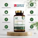 Organic High Concentration Full Spectrum KSM-66 ASHWAGANDHA with 5% Withanolides and Black Pepper, Made in Britain by Royal Oak Health, 60 Capsules