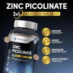 Zinc Picolinate 3-in-1, High Strength 92mg - Zinc Picolate, Glycinate and Malate with Added Copper Glycinate - Immune Support, Hair, Skin & Nails - (4 Month Supply) - 120 Tablets by HealthEssent