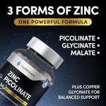 Zinc Picolinate 3-in-1, High Strength 92mg - Zinc Picolate, Glycinate and Malate with Added Copper Glycinate - Immune Support, Hair, Skin & Nails - (4 Month Supply) - 120 Tablets by HealthEssent