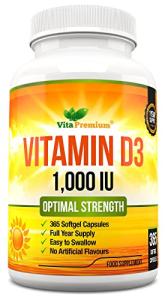 Vitamin D 1,000 IU, Optimal Strength Vitamin D3 Supplement, 365 Easy to Swallow Softgels - Full Year Supply