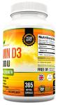 Vitamin D 1,000 IU, Optimal Strength Vitamin D3 Supplement, 365 Easy to Swallow Softgels - Full Year Supply