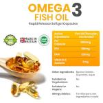 Red Label Health Omega 3 Fish Oil 1000mg, Pack of 90 Soft Gel Capsules (3 Months Supply), Double Strength 180mg EPA and 120mg DHA, Supports Eye, Heart & Brain Health for Men & Women - UK Made