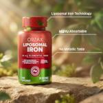 ORZAX Iron Supplement 25 mg -Liposomal Technology- High Bioavailability 90 Vegetable Capsules, Non-Constipating, Non-GMO & Gluten Free, for Women, Men, Adults