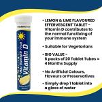 Vitamin Store Vitamin D Effervescent Tablets, Max Strength 75ug, Lemon & Lime Flavoured, Suitable for Vegetarians, 6 Packs of 20 Tablets