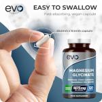 Magnesium Glycinate Supplements 1875mg | 120 High Strength Capsules | Supports Sleep, Relaxation, Energy & Cognitive Health | High Absorption Bisglycinate, 375mg Elemental | UK Made EVO Nutrition