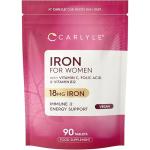 Iron Tablets 18mg | High Strength for Women | with Vitamin B12, Vitamin C and Folic Acid | 100% NRV Iron Complex | 90 Vegan Tablets | by Carlyle
