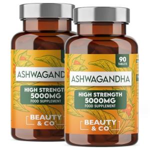 Ashwagandha 5000mg 180 Tablets (2x90), High Strength Ashwagandha- 6 Months Supply, Pure Ashwagandha, Vegan, Made in UK.