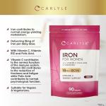 Iron Tablets 18mg | High Strength for Women | with Vitamin B12, Vitamin C and Folic Acid | 100% NRV Iron Complex | 90 Vegan Tablets | by Carlyle