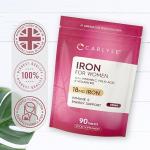 Iron Tablets 18mg | High Strength for Women | with Vitamin B12, Vitamin C and Folic Acid | 100% NRV Iron Complex | 90 Vegan Tablets | by Carlyle