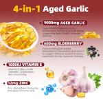 Aged Garlic Extract – 300 Softgels 4-in-1 9000mg Odorless Organic Garlic Supplement for Heart & Immune Support – Vegetarian, Non-GMO, All-Natural Softgels, 2-Year Matured for Antioxidant Wellness