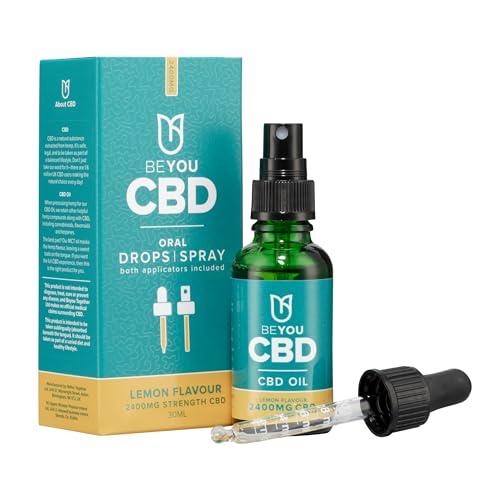 BeYou CBD Oil - 2400mg CBD Drops & Spray - High Strength CBD Oil - MCT Oil - Lab Tested, No THC - Lemon Flavour - 30ml - Soothes Stress, Anxiety, Sleep, Aches & Pains
