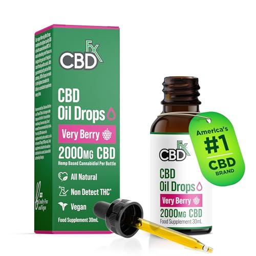 CBDfx 2000mg CBD Oil, High Strength CBD Oil for Stress, Anxiety & Sleep Support, Very Berry Flavoured CBD Drops, Blended with MCT Oil, No THC, 30ml