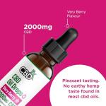 CBDfx 2000mg CBD Oil, High Strength CBD Oil for Stress, Anxiety & Sleep Support, Very Berry Flavoured CBD Drops, Blended with MCT Oil, No THC, 30ml