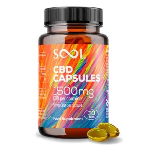 SOOL CBD Capsules 1500mg 30pcs | 50mg CBD per Capsule | Broad Spectrum CBD High Strength blendeed with Hemp Oil | CBD Oil Capsules | Cannabidiol CBD Oil for Pain, Stress & Anxiety Relief for Adults