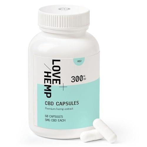 Love Hemp Capsules 60Pieces 300mg/Mild Strength 10mg per Tablet Made in UK- CBD Supplements with MCT Oil, Vegan & Gluten-Free CBD Capsules, Natural Daily Health Hemp Extract for Relaxation & Comfort