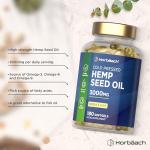 Hemp Seed Oil Capsules High Strength | 180 Softgels | 3000mg | Cold Pressed Supplement with Omega 3 6 and 9 | by Horbaach