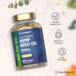Hemp Seed Oil Capsules High Strength | 180 Softgels | 3000mg | Cold Pressed Supplement with Omega 3 6 and 9 | by Horbaach