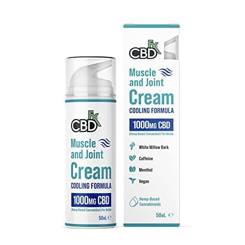 CBDfx 1000mg CBD High Strength Muscle & Joint Cream with Caffeine, Menthol and White Willow Bark, Cooling CBD Cream, Cruelty Free, 50ml Hemp Cream