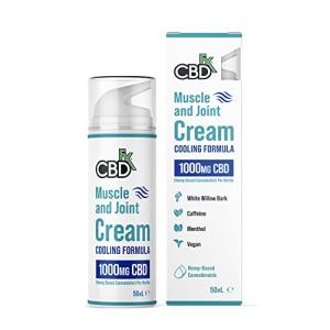 CBDfx 1000mg CBD High Strength Muscle & Joint Cream with Caffeine, Menthol and White Willow Bark, Cooling CBD Cream, Cruelty Free, 50ml Hemp Cream