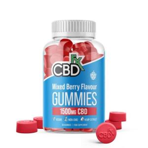 CBDfx 1500mg High Strength Mixed Berry CBD Gummies, 25mg per Gummy, Natural Sleep and Anxiety Support, Vegan Gummies No THC (60x Bottle)